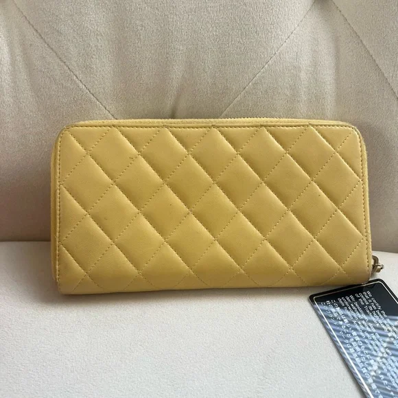 Chanel Yellow Quilted Lambskin Zippy Wallet
